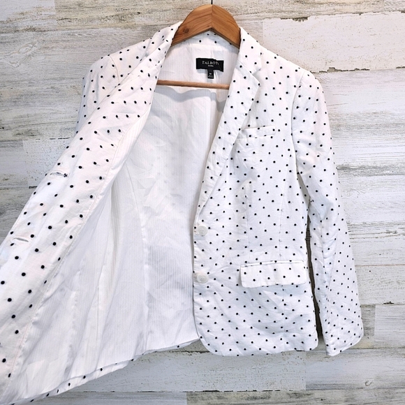 Talbots Linen & Cotton Polka Dot Blazer 6P White Navy Preppy Light Academia Chic - Picture 6 of 16